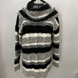 Kensie Black and White Striped Cowl Neck Sweater